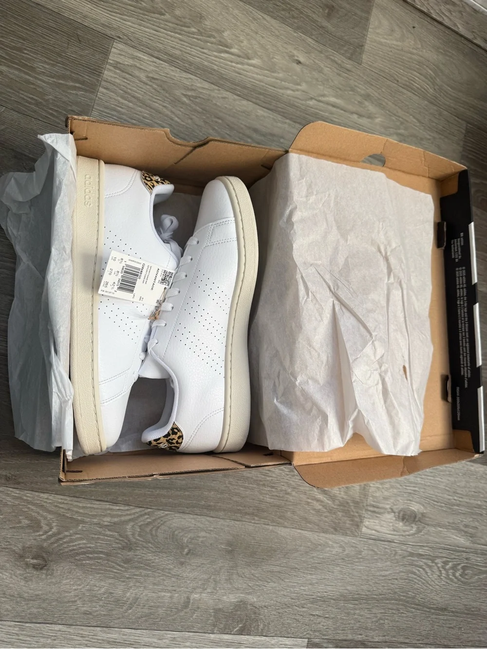 adidas White Leather Sneaker with Gold Heel Accent